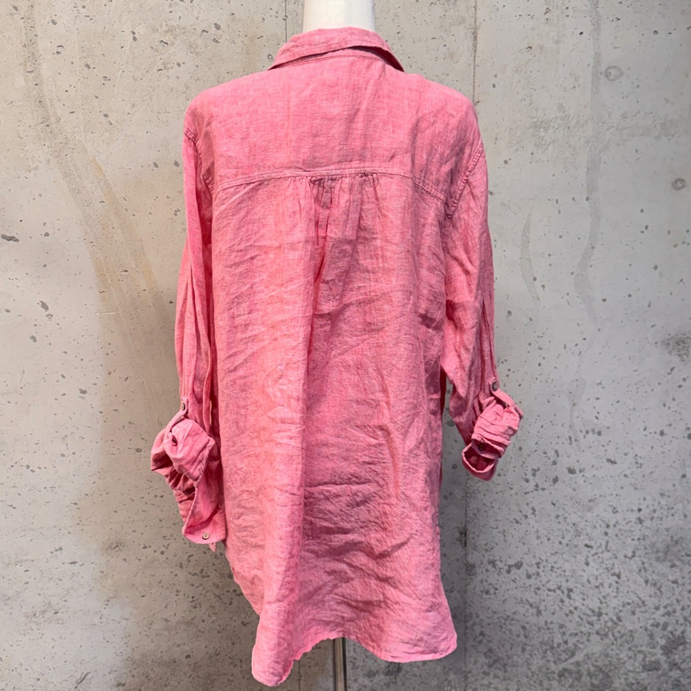 Sigrid Olsen Linen Tunic Women 3X Pink Henley Roll Tab Coastal Boho Lagenlook - Picture 2 of 9